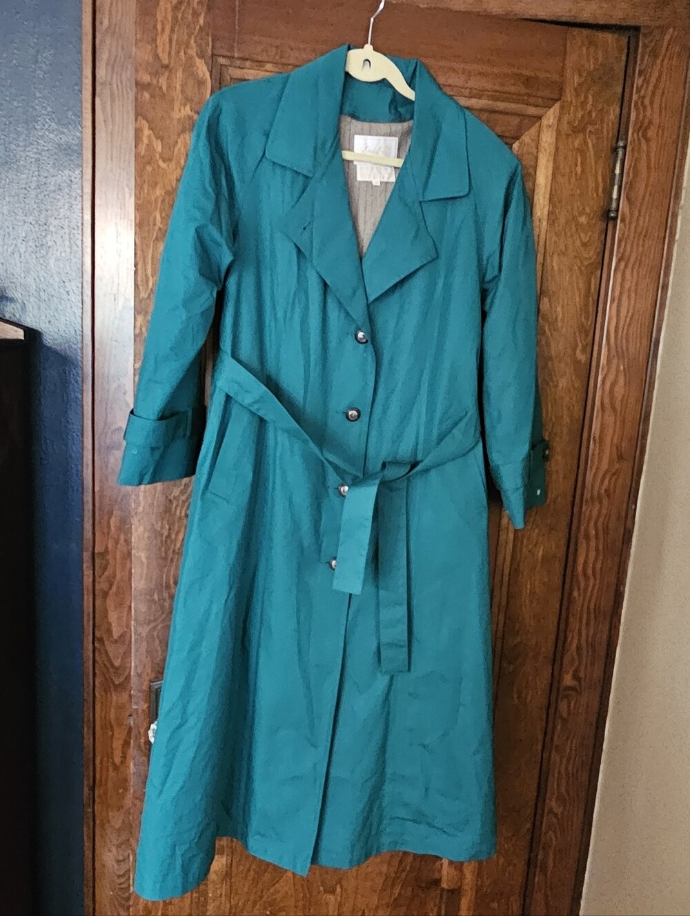 Marshall Field's Vintage Green Lined Trench Coat Size 14